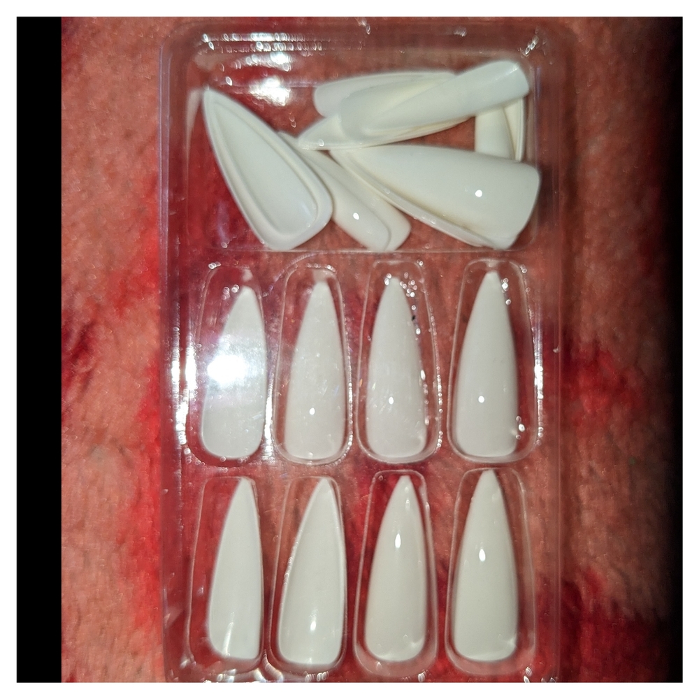 White Stiletto Fake Nails